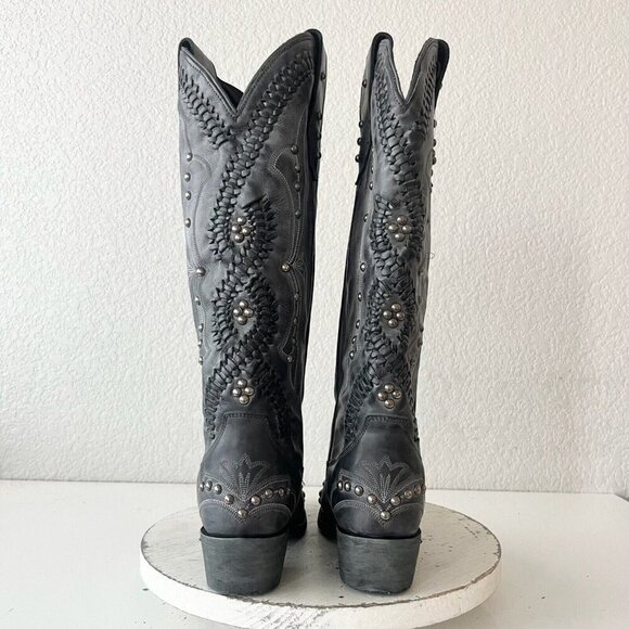 Lane COSSETTE Womens Cowboy Boots 6 Black Leather Western Cowgirl 15" Tall - Picture 3 of 12